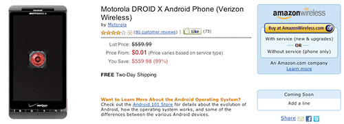 Droid X at Amazon for $0.01