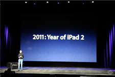 Steve Jobs on stage announcing 2011 as the year of the iPad2