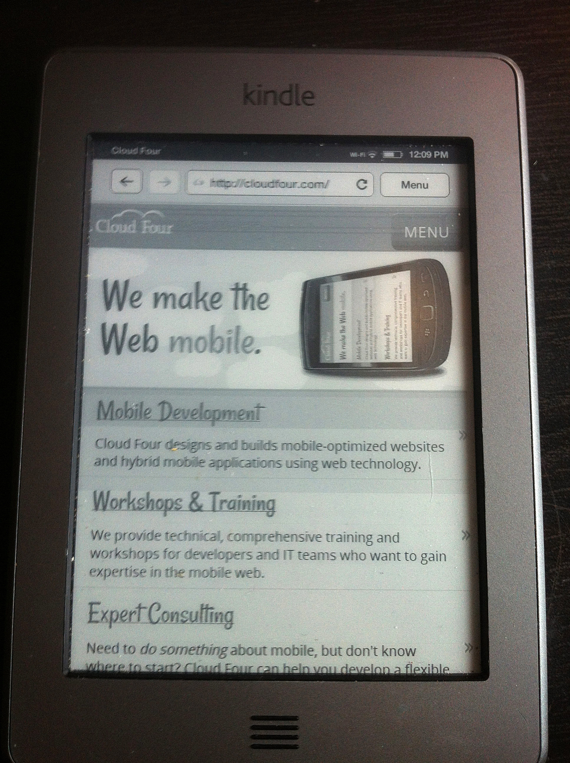 Our site looks tolerable on a Kindle Touch. That's about as good as it's going to get on that browser.