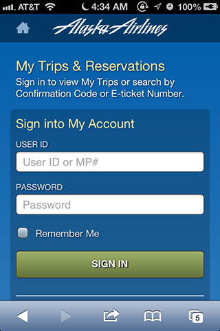 Login screen on Alaska Airline’s mobile web site. A screen I see far too often