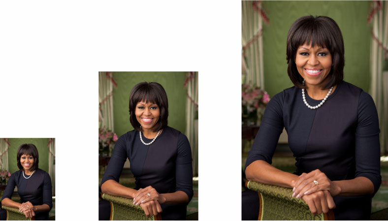 White House Official Portrait of Michelle Obama resized at three different sizes