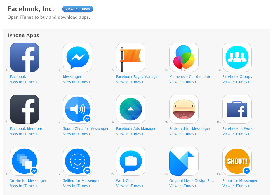 Screenshot of iTunes app listing for Facebook