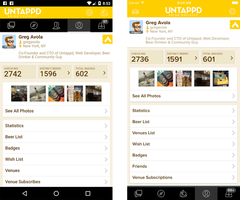 Untappd app screenshots