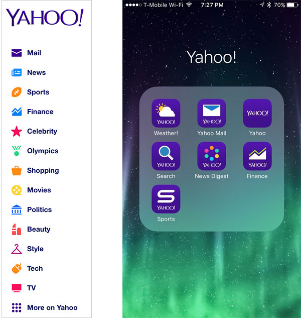Yahoo menu