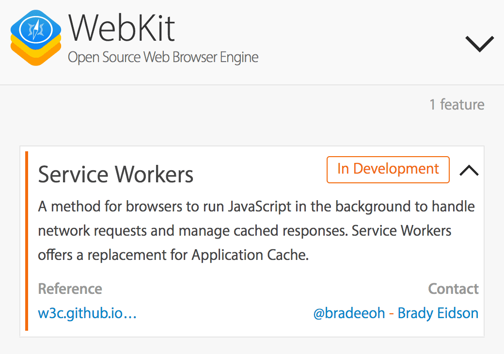 WebKit Status Tracker: Service Workers in Development