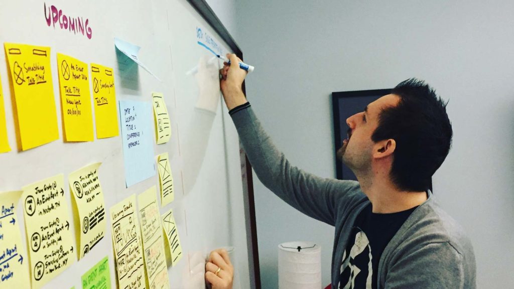 The author draws on a whiteboard during an ideation session.
