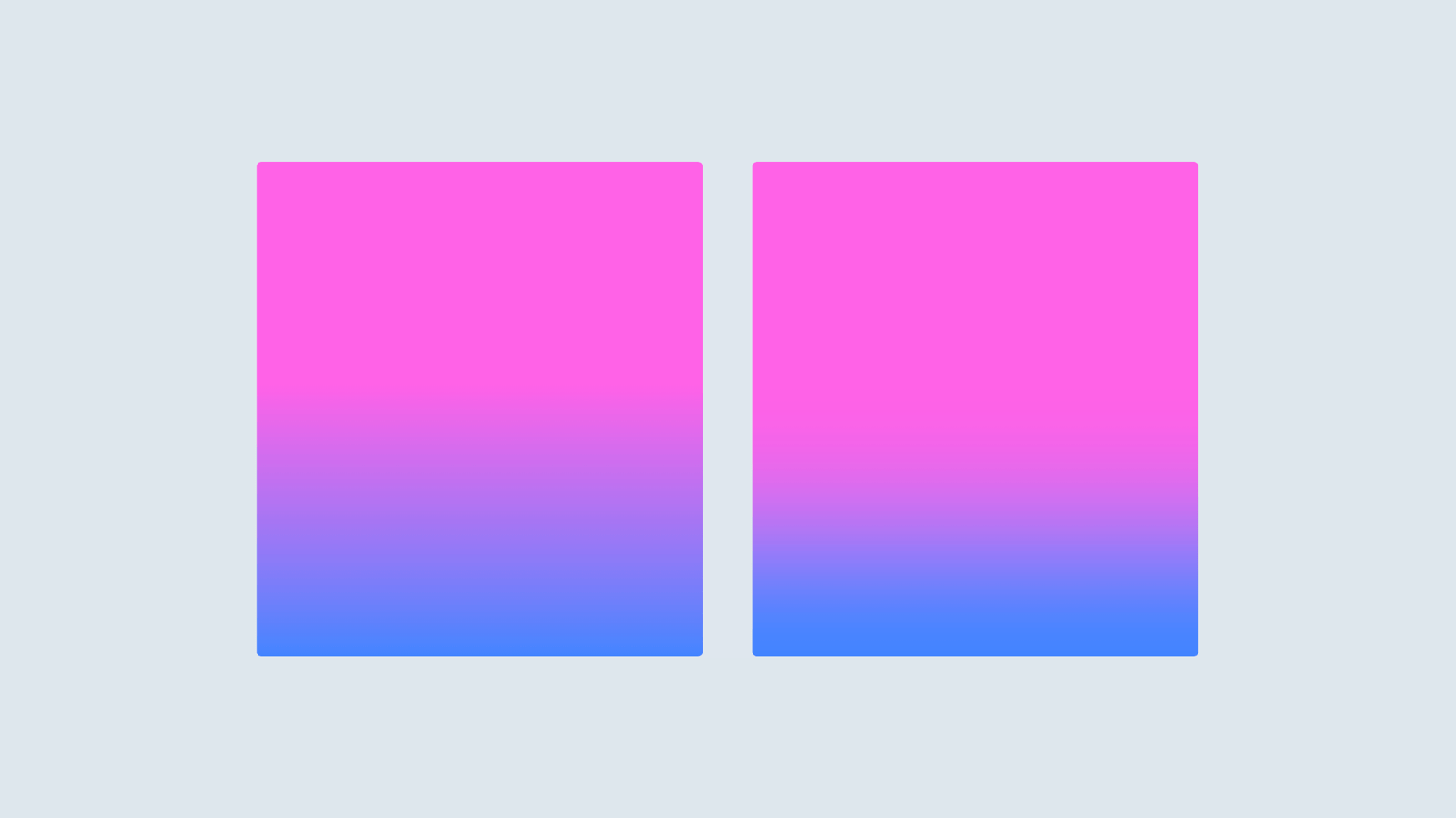 A gradient (from pink to blue) without easing on the left, and with easing on the right