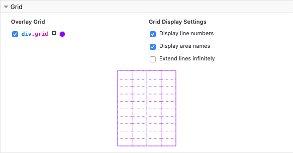 Firefox visual grid tool customization options.