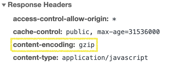 Screenshot of a request in devtools with content-encoding header set to gzip