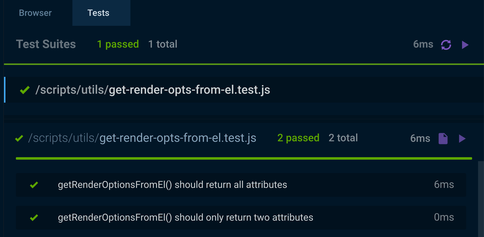 'getRenderOptionsFromEl() should only return two attributes' test passes