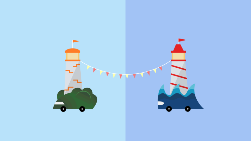 Two festive lighthousemobiles