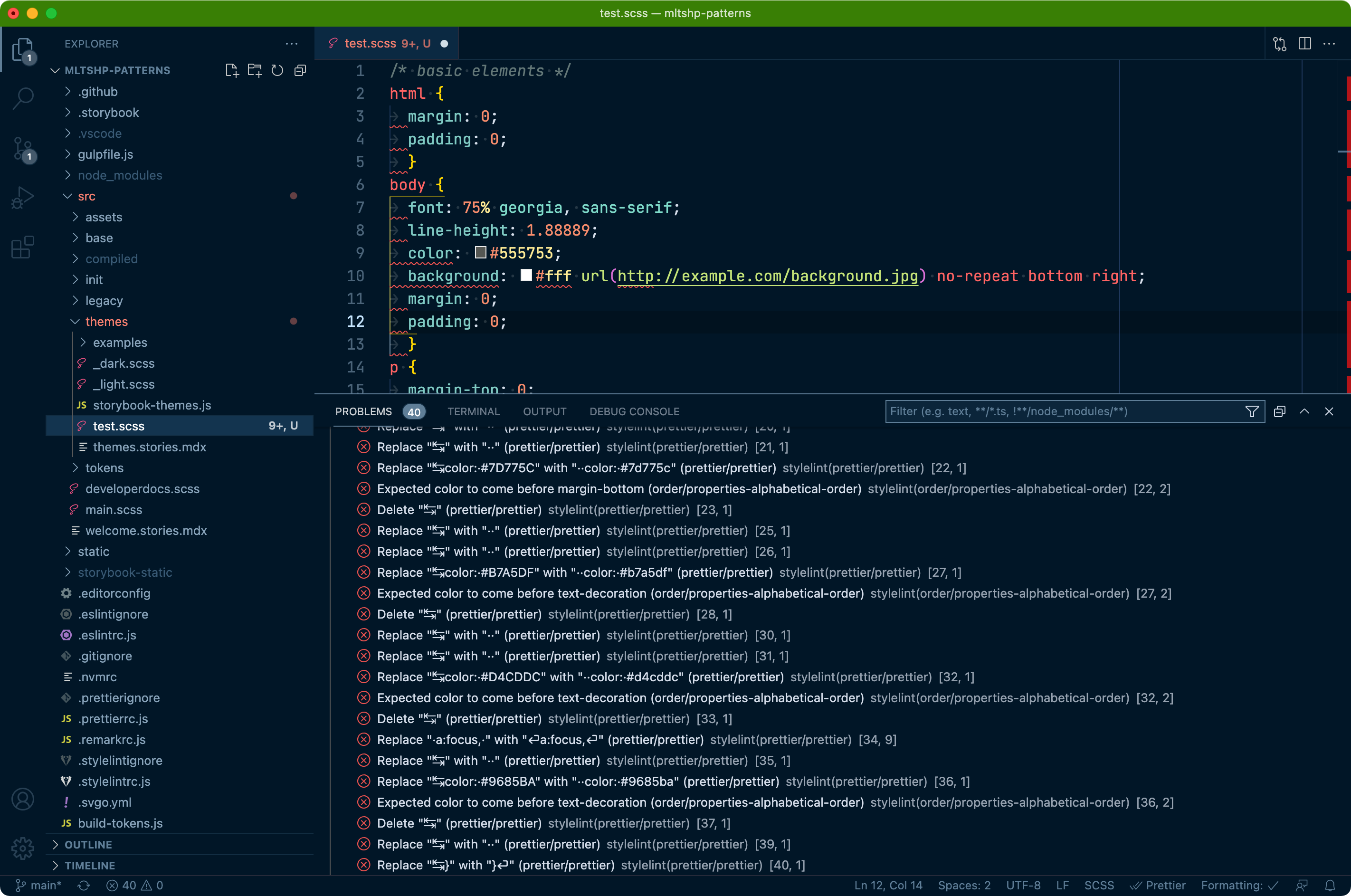 Screenshot of a code editor showing lint errors.