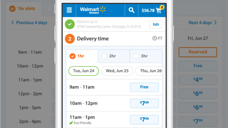 A cropped detail from the scheduling interface designed for Walmart Grocery