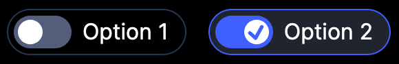 Two toggle buttons labeled Option 1 and Option 2. One is toggled on while the other is toggled off.