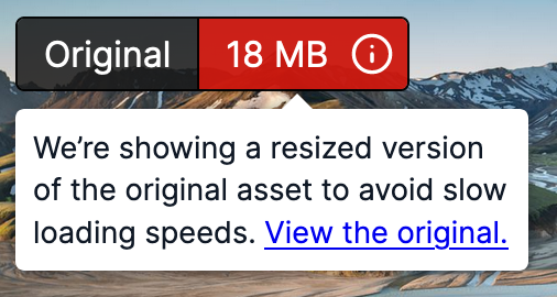 A tooltip explaining information about optimized file sizes.