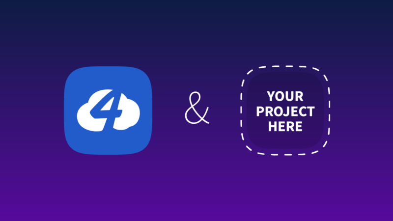 Cloud Four logo in an app icon shape and another app icon shape with a dotted line border that says, “Your Project Here.”