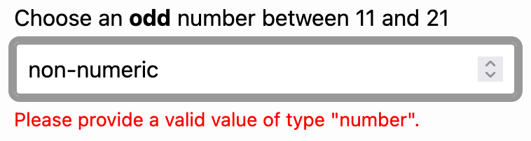 An optional number-type field unexpectedly missing the "invalid" input styles but correctly showing the error validation message.