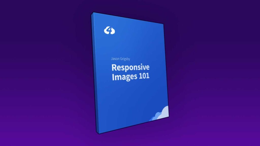 Responsive Images 101 book with a blue cover on a purple backgrouns