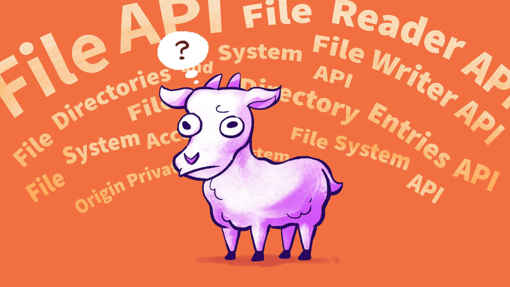 A goat, surrounded by variations of the words "file system API" looks extremely confused.