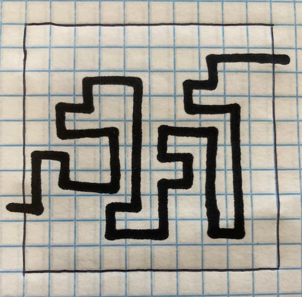 The same square with a zig-zagging line draw through it.