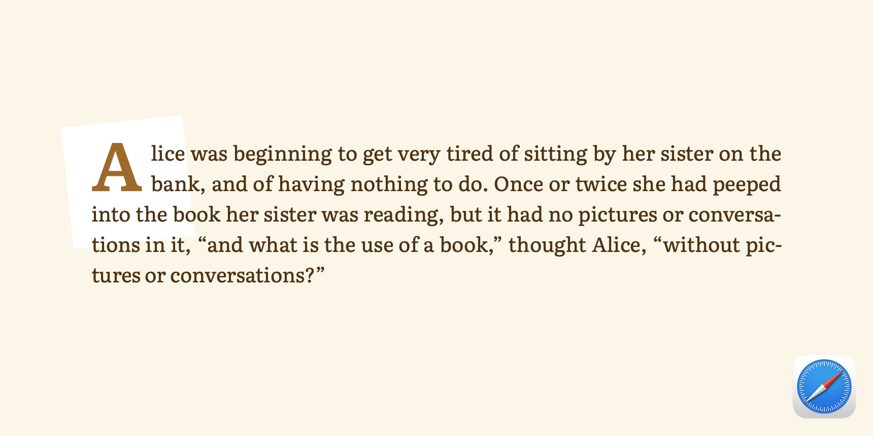 Screenshot from Safari. The word 'pictures' is hyphenated.