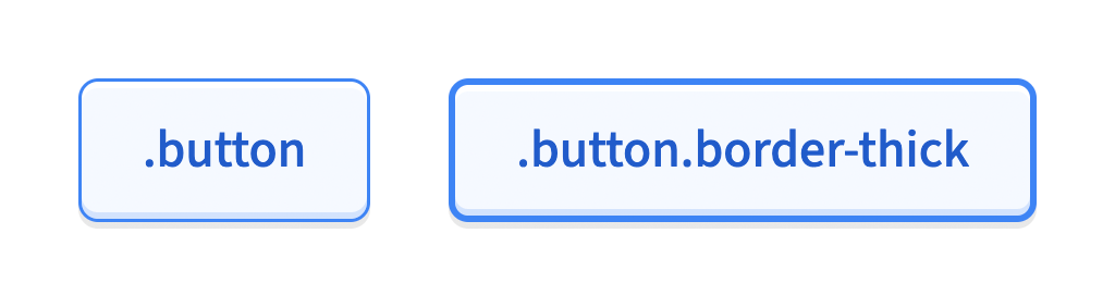 Comparison of two buttons. The first has a thin border. The second has a thicker board because the utility class was applied.