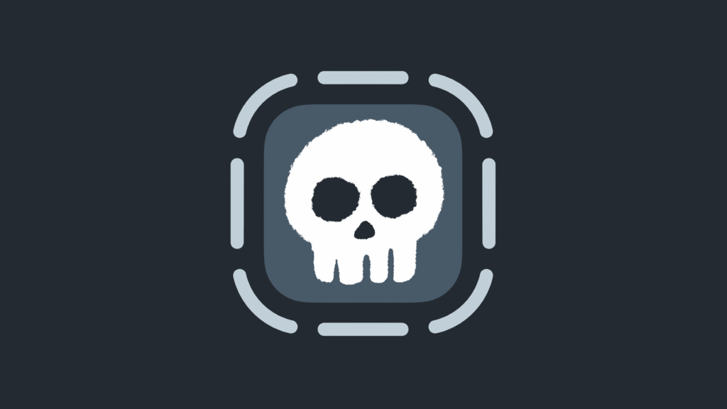 A skull icon with a dashed line around it on a grey background.